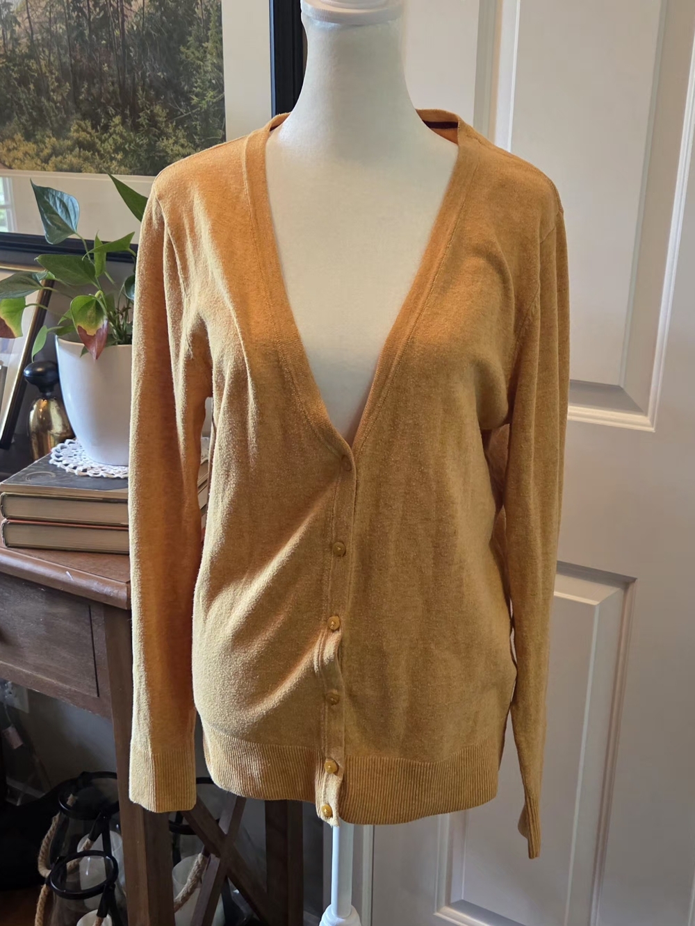Merona Cardigan Women's L Button-up Gold Yellow Mustard